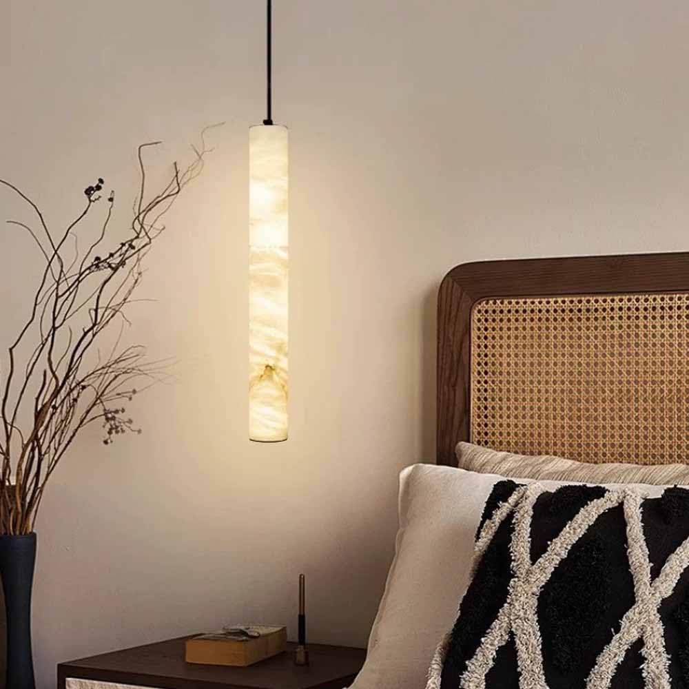 Lámpara colgante de tubo de alabastro, negra, 30 cm, iluminación LED.