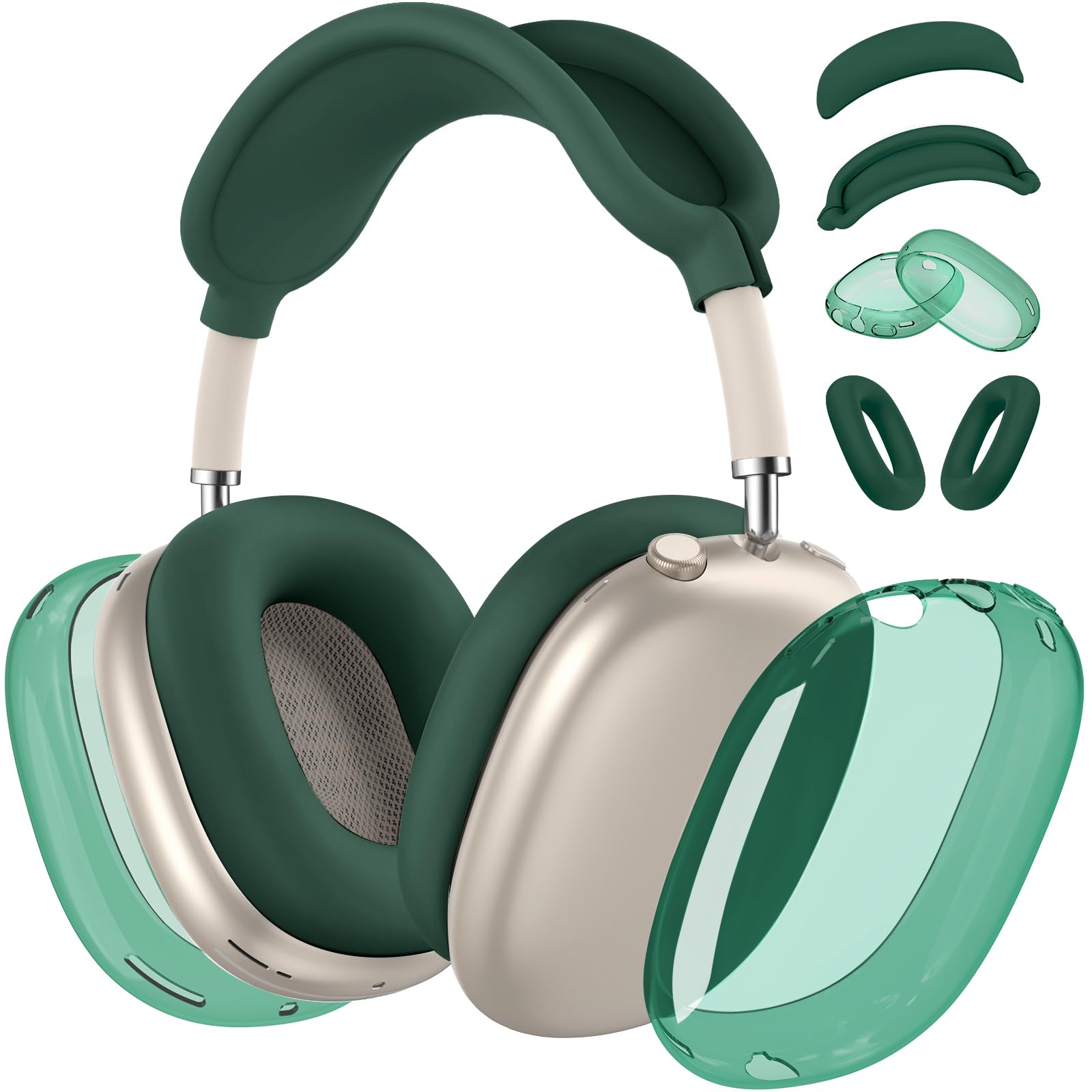 【4 in 1】Protective Kit for AirPods Max Case Cover,Clear TPU Ear Cups Cover + Silicone Ear Pads Case + Headband Covers,Transparent Silicone Accessories