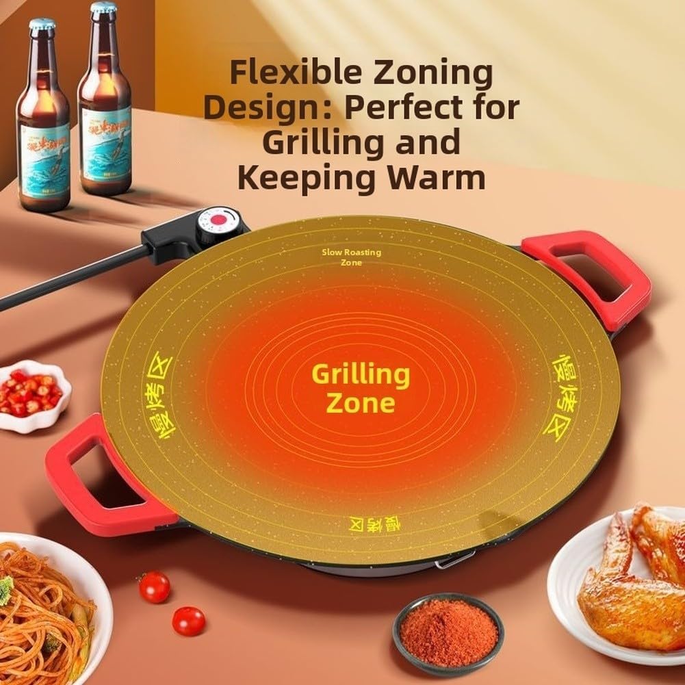 Maifan Poêle grill électrique anti-adhésive infusée de pierre pour barbecue coréen et mijoter 5 contrôles de température double zones de cuisson Format rond