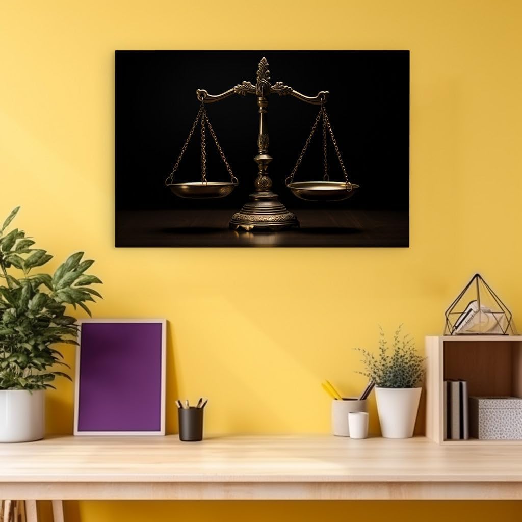 Canvas for Living room. Balancing Justice in the Spotlight � The Solemn Beauty of an Antique Scale, 27 x 18 inch Canvas Wall Art - Modern Home Decor - 69x46 cm (27x18 inch)