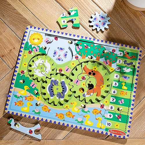 Melissa & Doug Wooden Animal Chase Jigsaw Spinning Gear Puzzle - Image 2