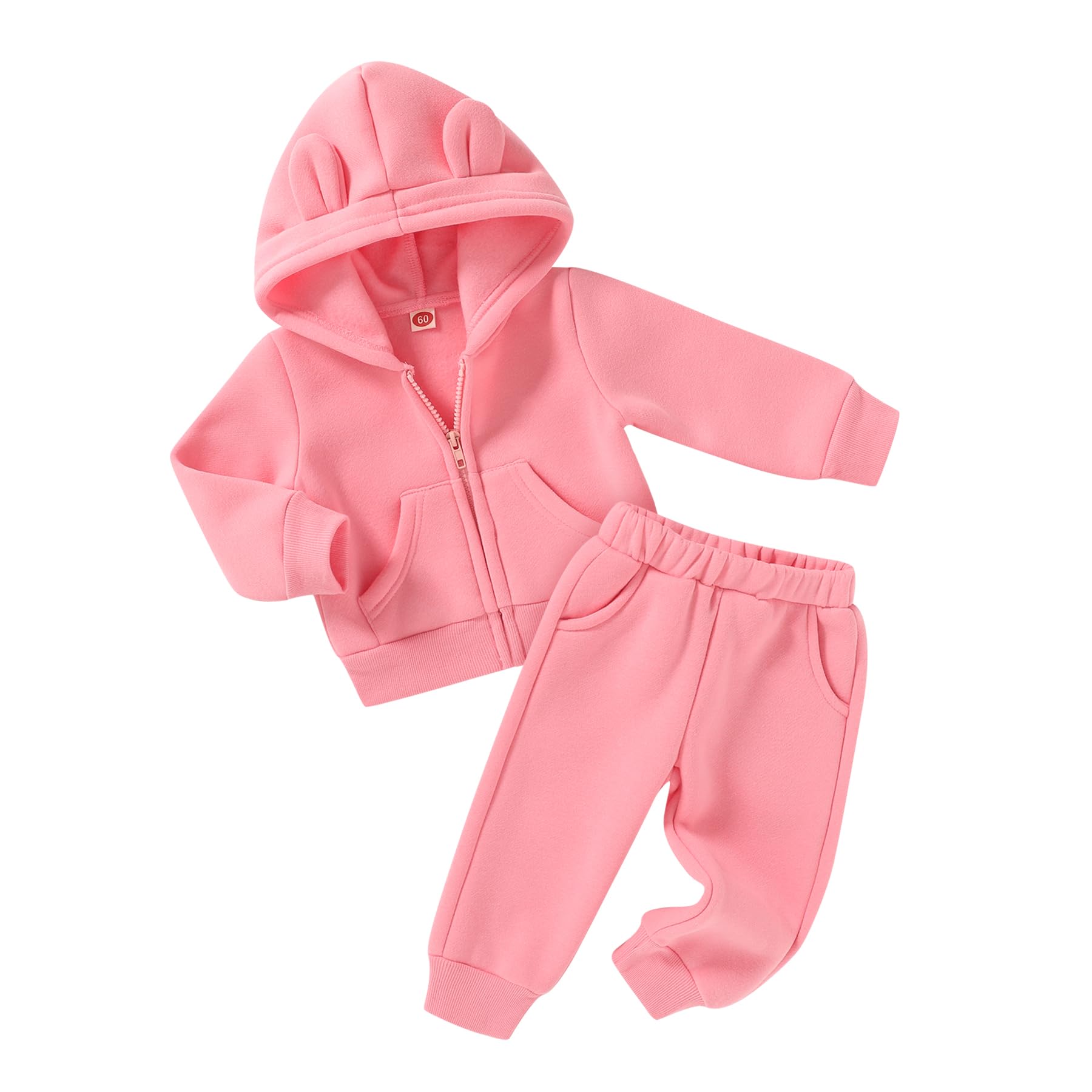 Happy Town Baby Clothes for Girls Boys Clothes Solid Color Zipper Hoodie and Pants Set Infant Fall Winter Outfits
