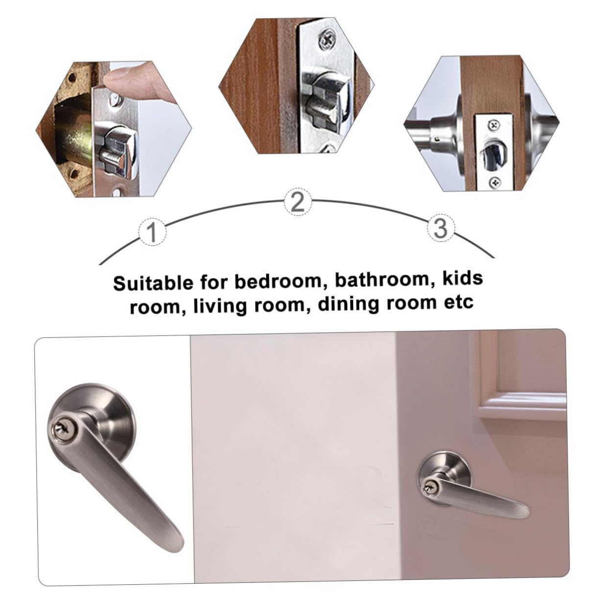 Serrure De Porte Intérieure Sécurisée à 3 Barres En Alliage De Zinc Antirouille, Poignée Ergonomique Pour Salle De Bain Et Chambre, Silencieuse, Usage Domestique, 1 Unité