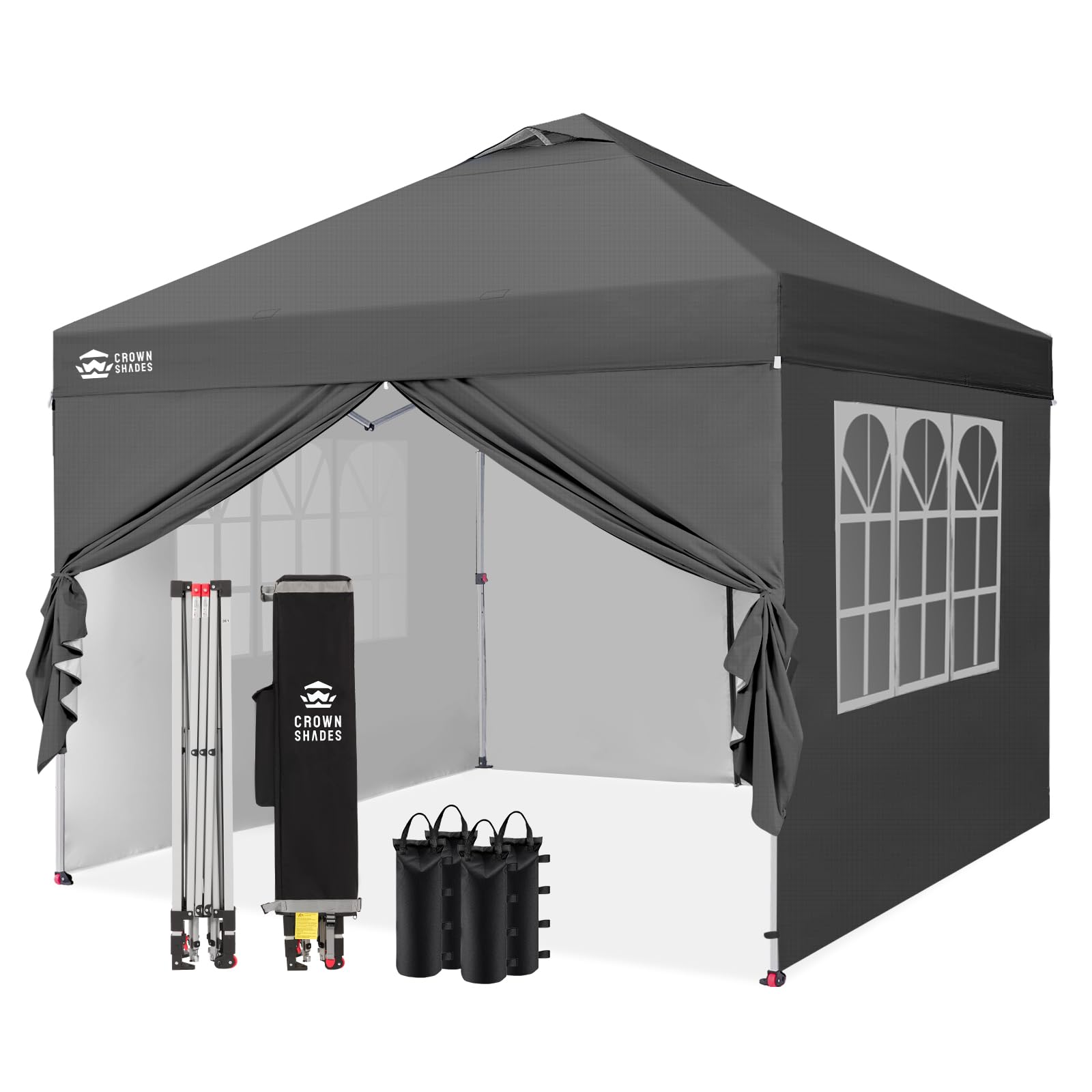 CROWN SHADES Tonnelle Pliante 3x3 Imperméable, Gazebo Pop-Up avec UPF 50+, 4 Parois Latérales Amovible, Gris
