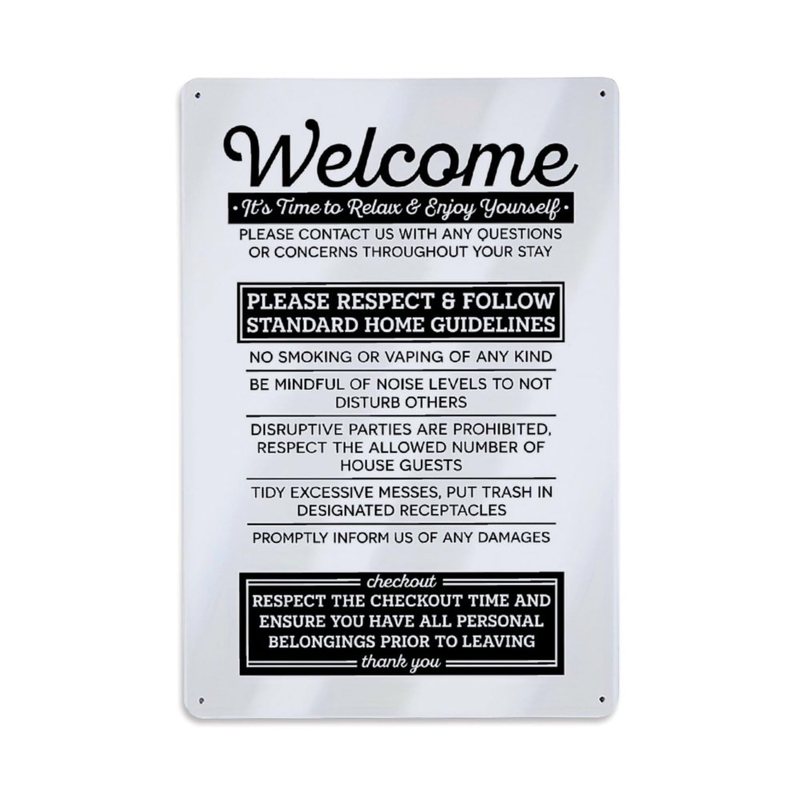 Welcome Sign With Guidelines Retro Metal Tin Sign, Vintage Decor Art Poster for Bar, Home, Man Cave, Kitchen, Laundry Room Gift 8x12Inch