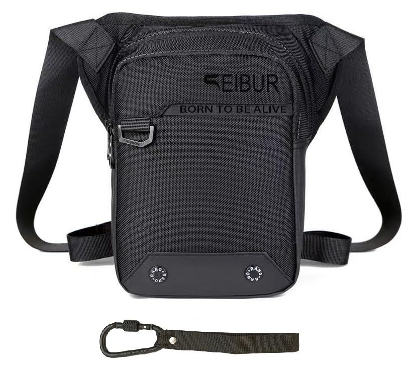 SEIBUR® Bolsa Pierna Moto + Mosquetón, Senderismo, Camping, Hípica, Bolsa Táctica, Riñonera Impermeable, Bolsa de Cintura y Pierna para Hacer Viajes, Etc. (Negro)