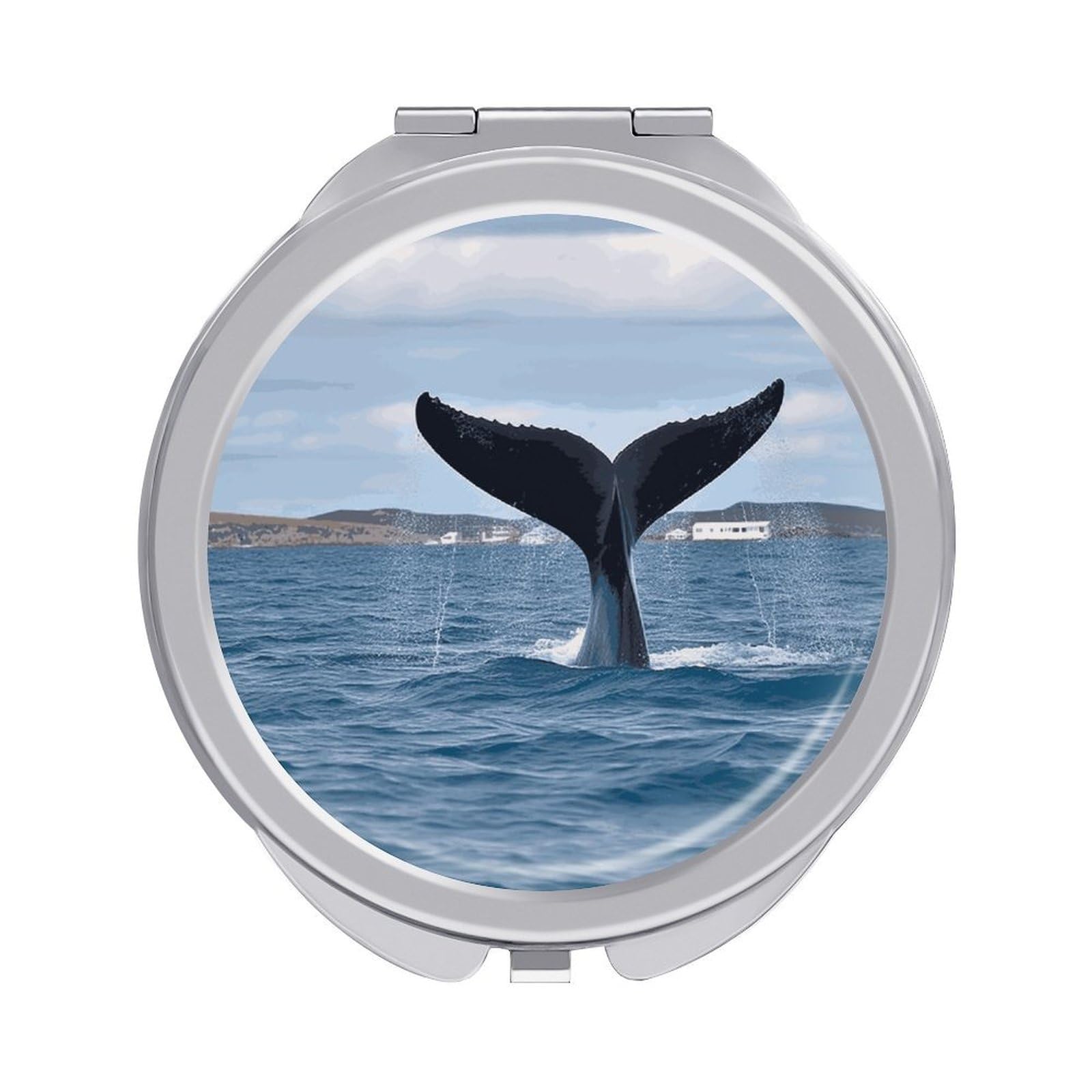 VstaDank Whale Tail Compact Mirror for Purses Round Fashion Travel Makeup Mirror 2X /1x Magnifying Double Sides Mini Mirrors Portable Pocket Mirrors for Handbag Purse Women Gift