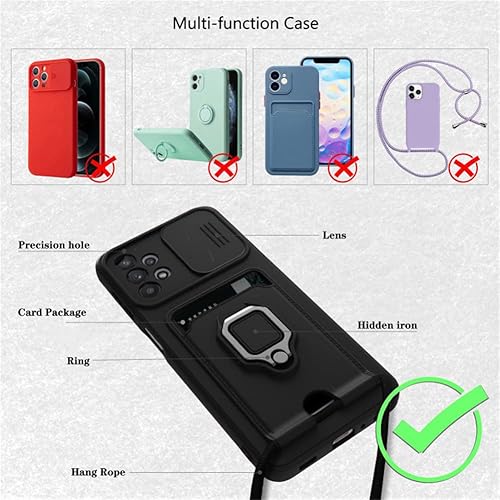 Miniatura 2 de Funda cruzada compatible con Samsung Galaxy A52, funda de teléfono con correa y soporte para tarjetas, anillo magnético con soporte lente de cámara