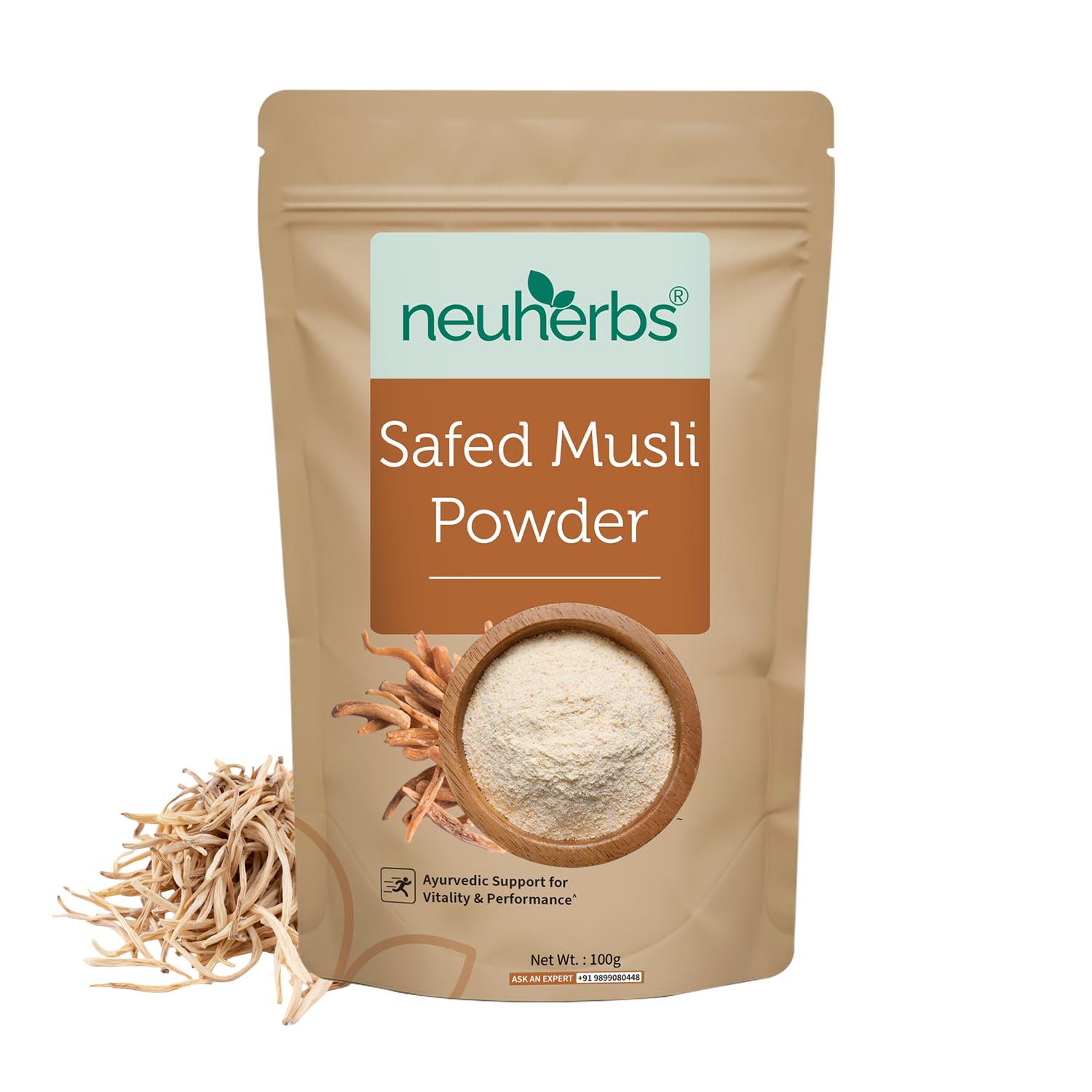 Neuherbs Organic Safed Musli Root Powder | Ayurvedic Support for Vitality & Performance | Herbal Supplement | Strength & Stamina Booster | Certified Organic -100g