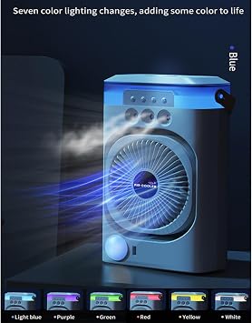 Portable Ice Fan Air Cooler with Water for Ice Cube Fan, 3 In 1 Mist Mini Evaporative Cooling Fan with LED, Timer, 3 Wind Speeds, 3 Spray Modes for Home Office Bedroom