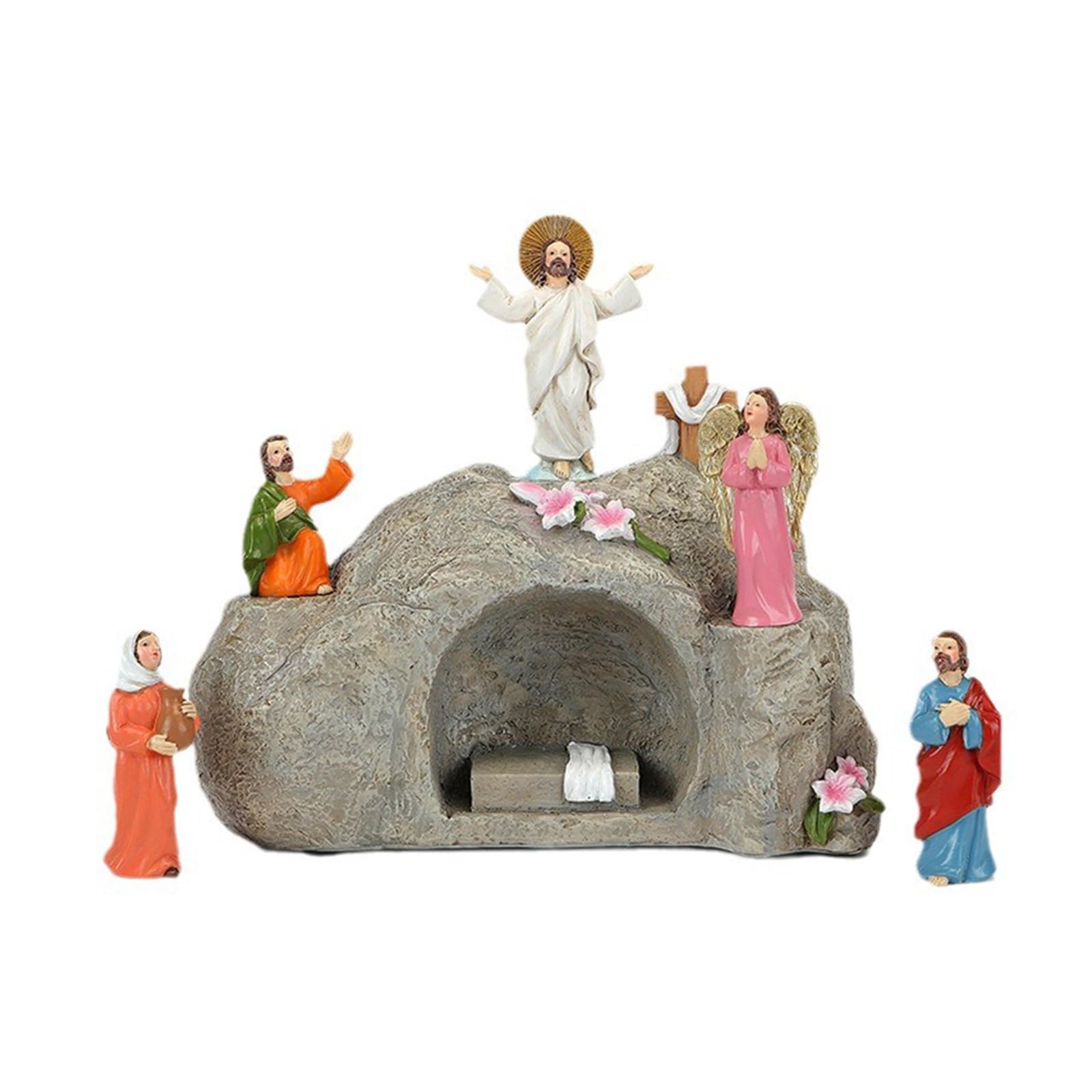 Jazuaiao Resins LED Light Resurrections Scene Miniatures Figurines Set Detailed Figures for Easters Tabletop Decoration Ornaments Resins Figurines