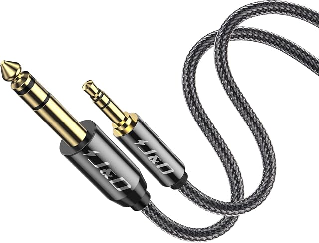 J&D 3.5mm to 6.35mm Stereo Audio Cable, Gold Plated 3.5mm 1/8 inch Male TRS to 6.35mm 1/4 inch Male TRS Copper Shell Cable with Zinc Alloy Housing, Nylon Braid Compatible for iPhone, Amplifiers