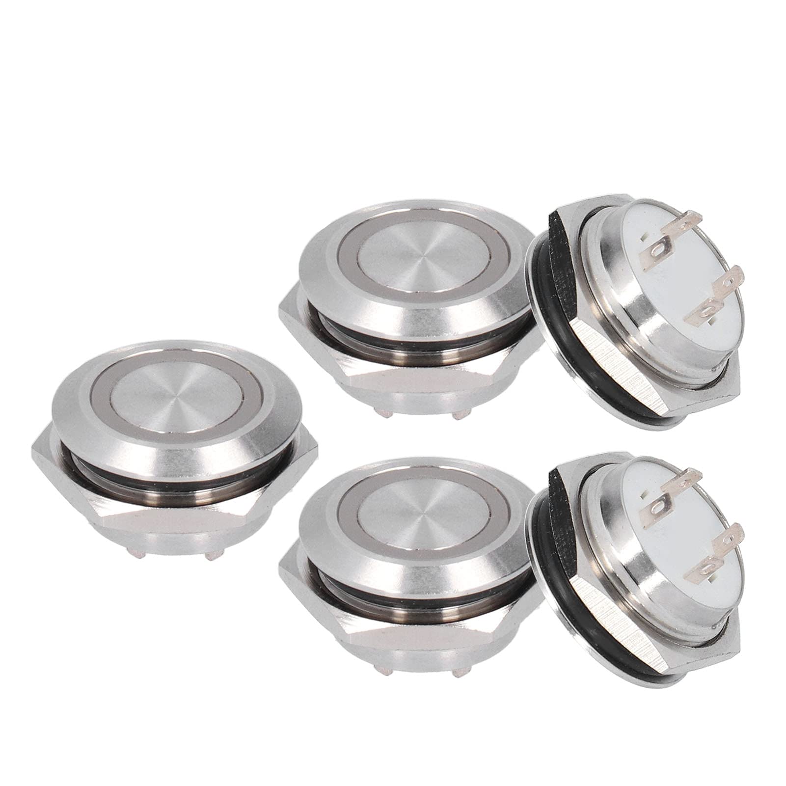 5 szt. Metalowy Chwilowy Przełącznik Wciskany z diodą LED, Mini Auto Reset Ultra Cienki Wodoodporny Przełącznik 19 Mm (DC12~24V Niebieski)