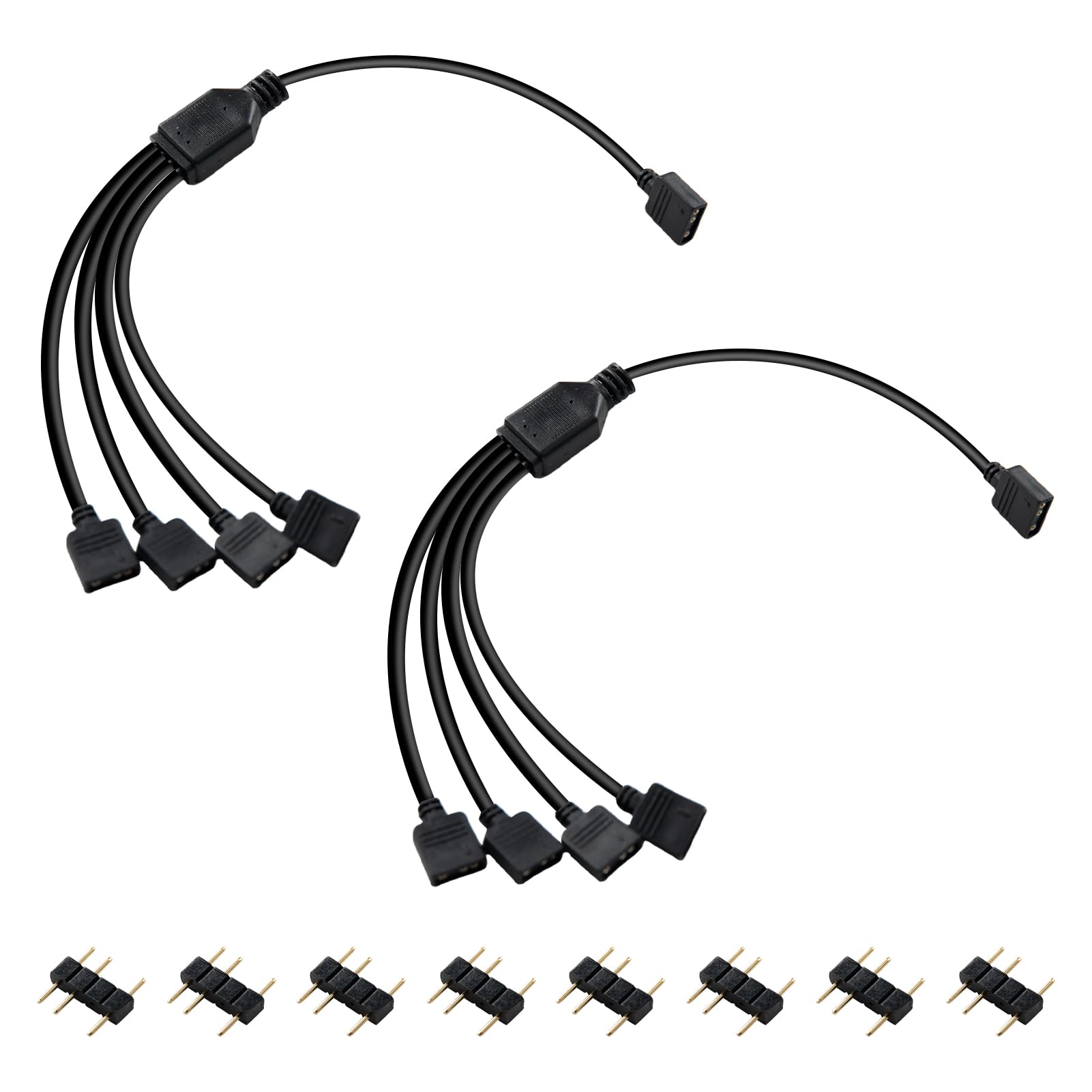 2 Piezas Cable Divisor ARGB 5V 3 Pines 1 a 4 en Y, ARGB Splitter Cable Conector Splitter para Ventiladores y Tiras LED RGB Direccionables, 8x3 Pin macho, Compatible con Placas Base ASUS MSI GIGABYTE