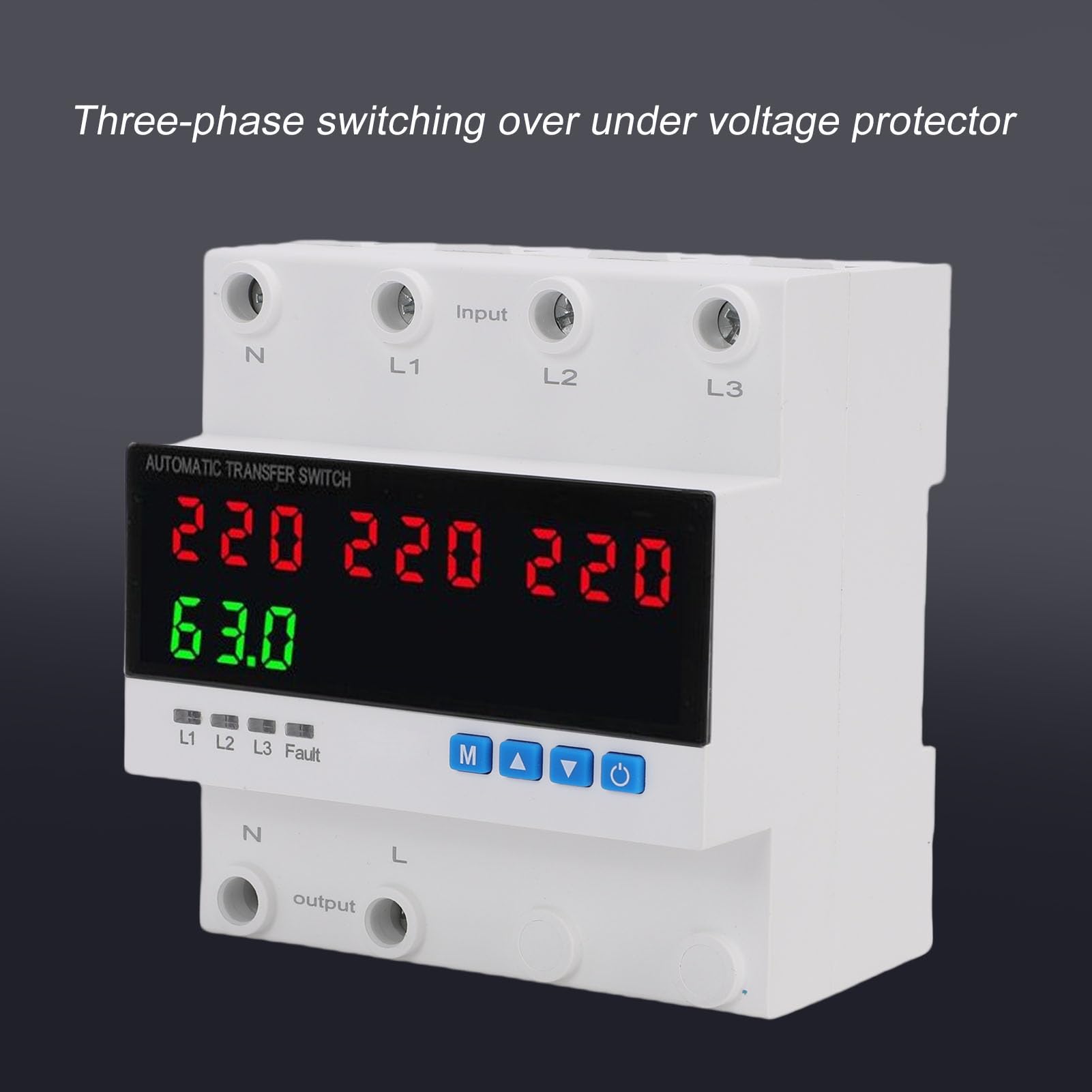 Automatischer Übertragungsschalter, 63A 4P 3PH Überstromüberspannung Unterspannung Beschützer ATS Einstellbarer LED -LED -Anzeige für Generatorwechselrichter