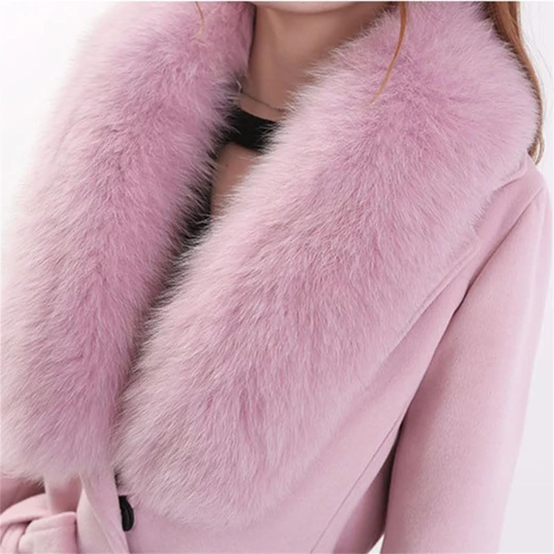 Abrigo de lana para mujer, cuello de piel, ropa de abrigo de lana de longitud media, abrigo delgado de lana de talla grande, color marrón y gris, talla XXL, marrón y gris, XXL
