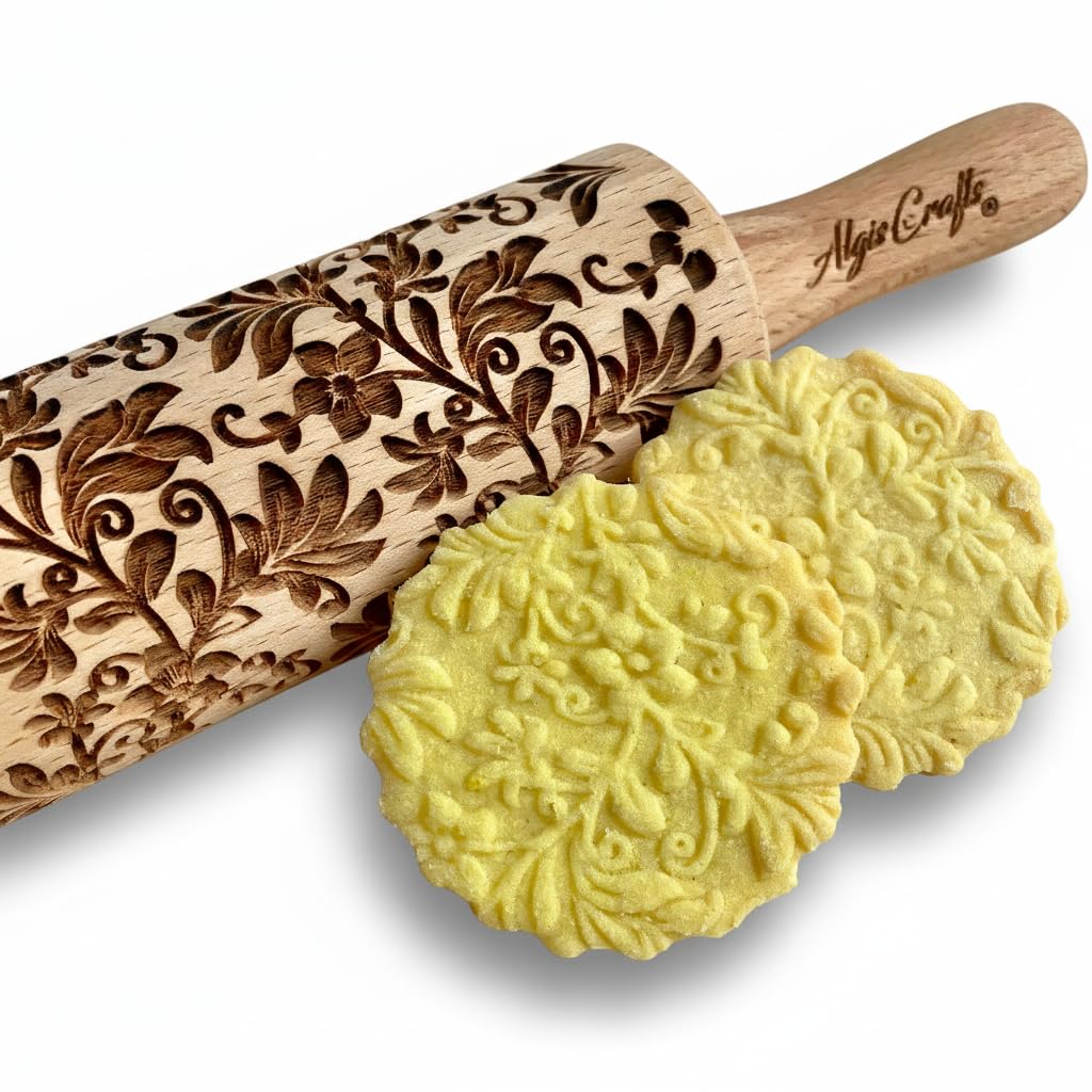 Nudelholz TANZEN BLUMEN für Kinder. Gravierte Teigroller für hausgemachtes Gebäck. Teigrolle für DIY Küche, Teig & Plätzchen. Gravierte Nudelholz mit Muster von Algis Crafts