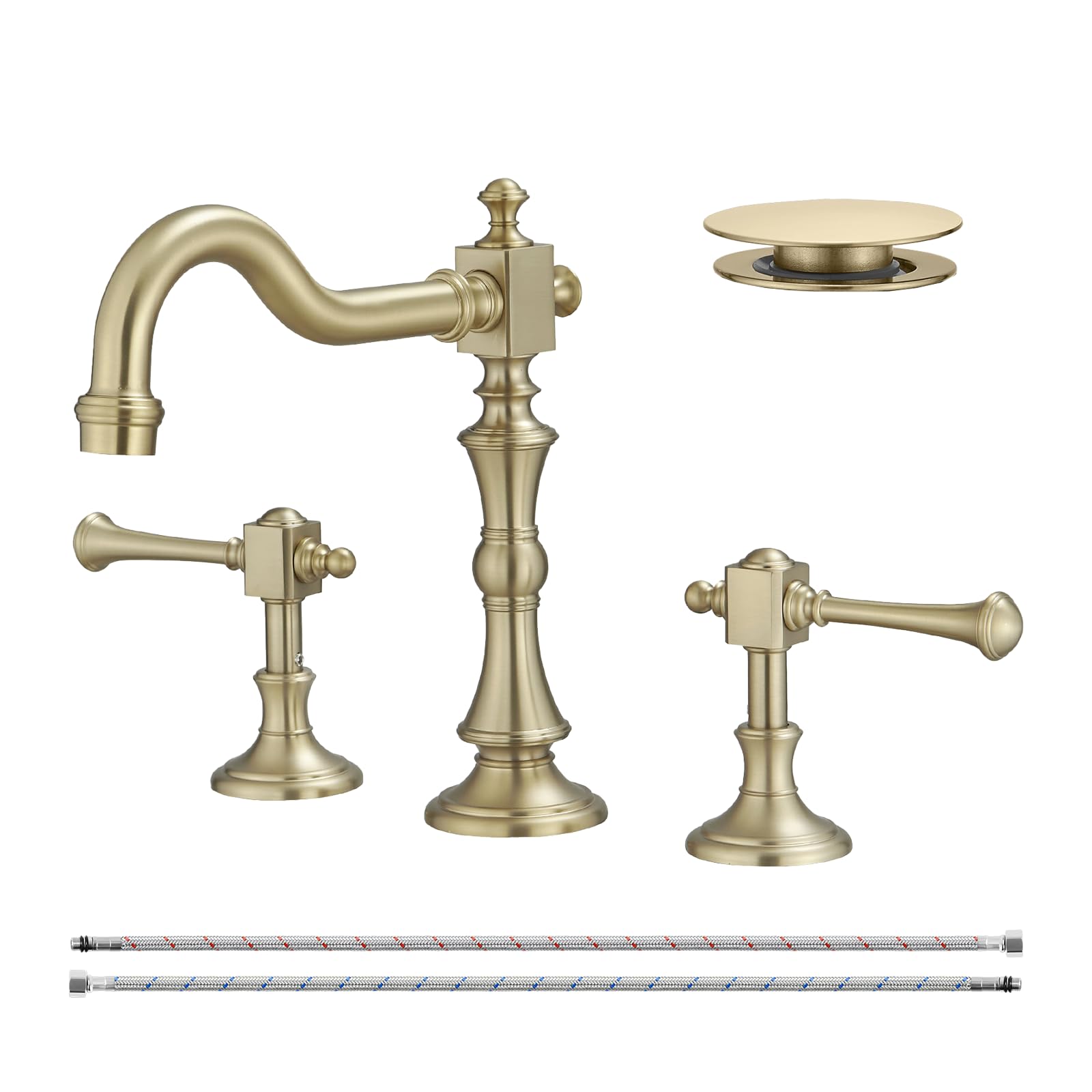 BWE 8 Inch Vintage Brass Bathroom Faucet for Sink 3 Hole