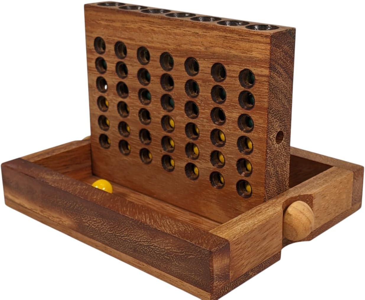 Handmade Wooden Four in A Row - Classic Fun, Clever Design 15 x 13 x 2.5cm