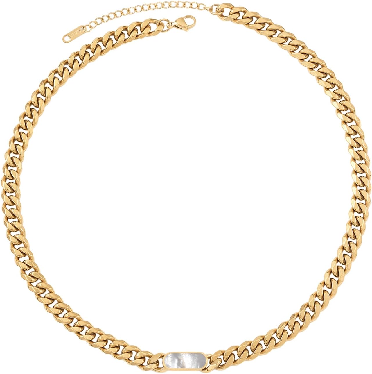 Cuban Link Necklace for Women Men,Pearl Bar 18K Gold Plated Pendant - 8mm 316L Stainless Steel Chain Choker, Trendy Jewelry for Christmas Valentines Day Anniversary-16"+2" extender Chain Adjustable