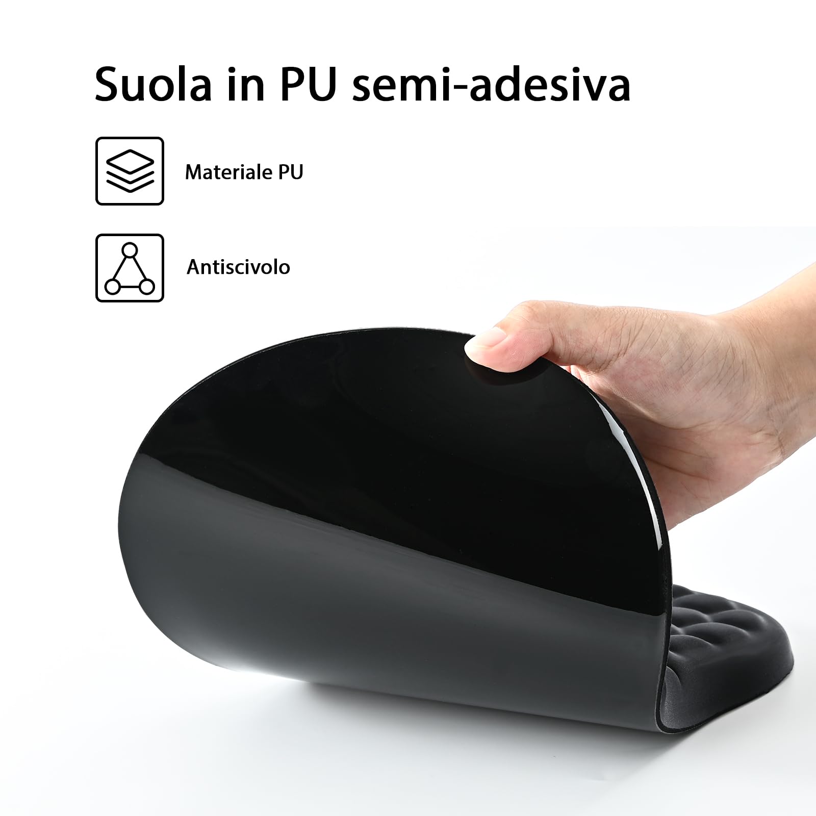 EooCoo Tappetino per Mouse con Supporto Polso e Design Massaggio, Comodo Ergonomico Mouse Pad, Tappetino Mouse Poggiapolsi con Schiuma di Memoria e Base in Silicone Antiscivolo, 12x8 pollici, Nero