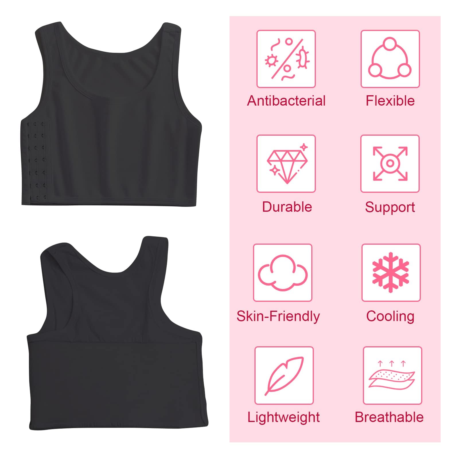 Chest Binder Trans Binder Unterwäsche Tanktops Vendage Trans Breathable Side Haken Bustier BH Damen Korsett Sport BH Tank Tops atmungsaktiv Korsetts Kurz Tomboy Kurzer Chest Binder Top für Damen