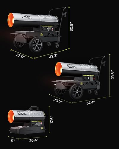 Miniatura 8 de InoKraft Calentador de aire forzado de queroseno de 80,000 BTU, diseño compacto y portátil, termostato con pantalla LED, protección contra