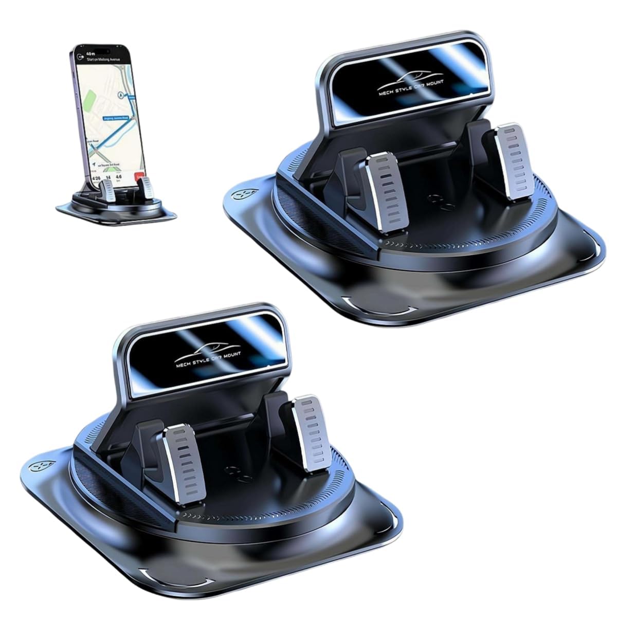 Porta Cellulare da Auto Rotante 360° Per Cruscotto, Blocco Con Una Mano, Supporto Telefono Da Cruscotto Antiscivolo Con Rotazione, Base Antiscivolo Con Blocco Automatico Per Tutti Gli Smartphone(2PCS)