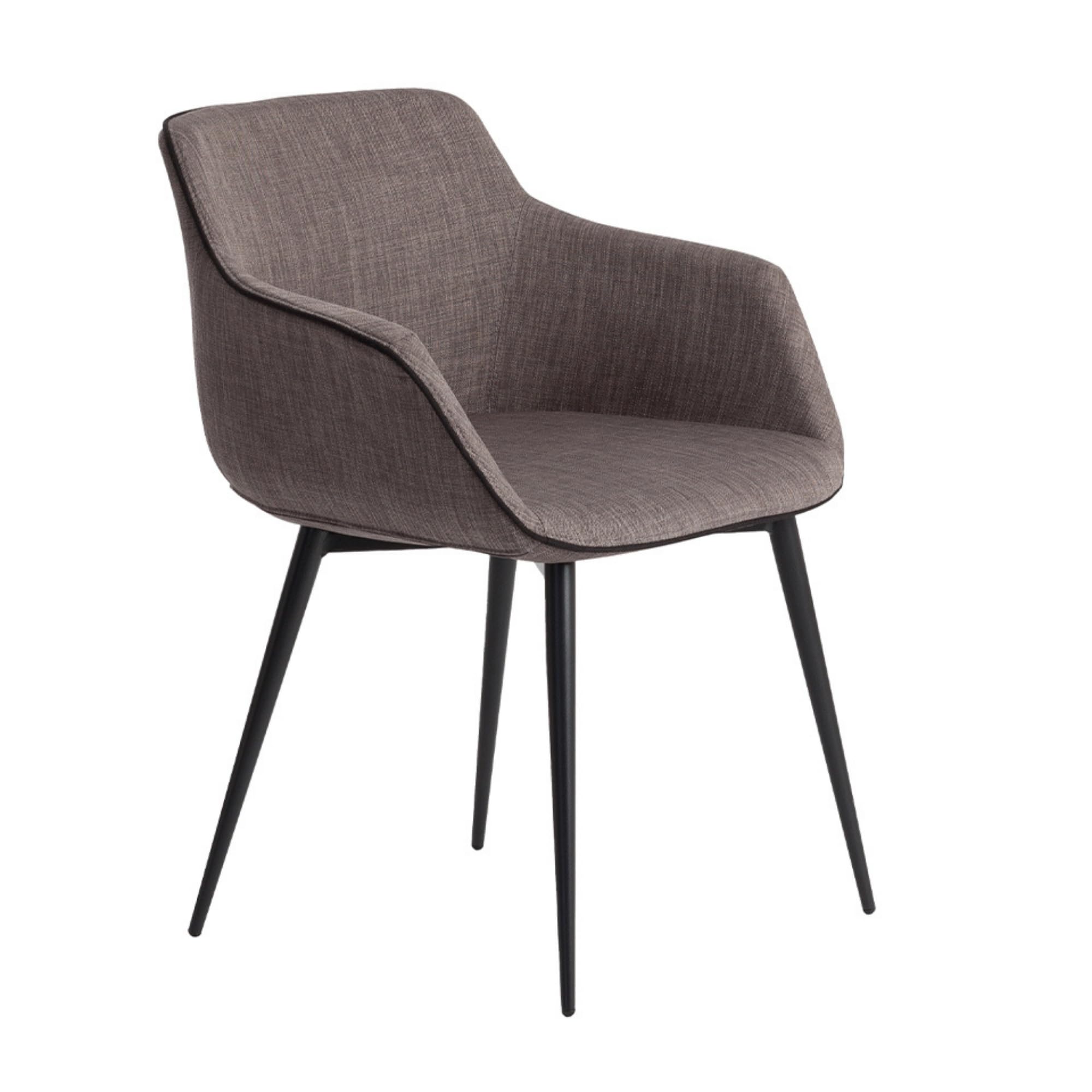 Ángel Cerdá - Silla Comedor Tapizada en Tela Gris con Ribetes Negros - Sillón de Diseño Moderno con Reposabrazos y Patas de Acero Negro - 60 x 59 x 77 cm