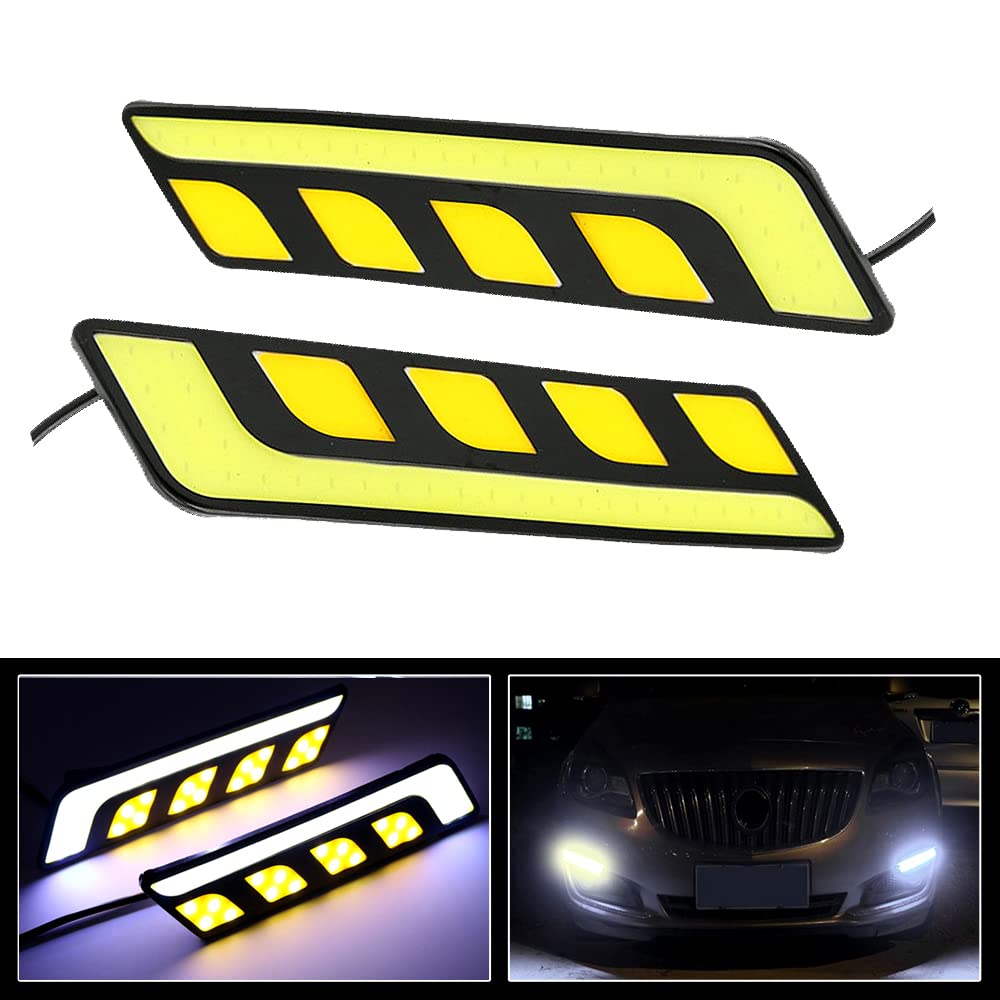 OtpOutopa 2PCS Universal Daytime Running Lights Turn Signal Light, Feather Shape 16cm Dual Color White & Yellow COB LED Lights Strips Waterproof DRL Daylight Driving Light Fog Lights Decorative Lights