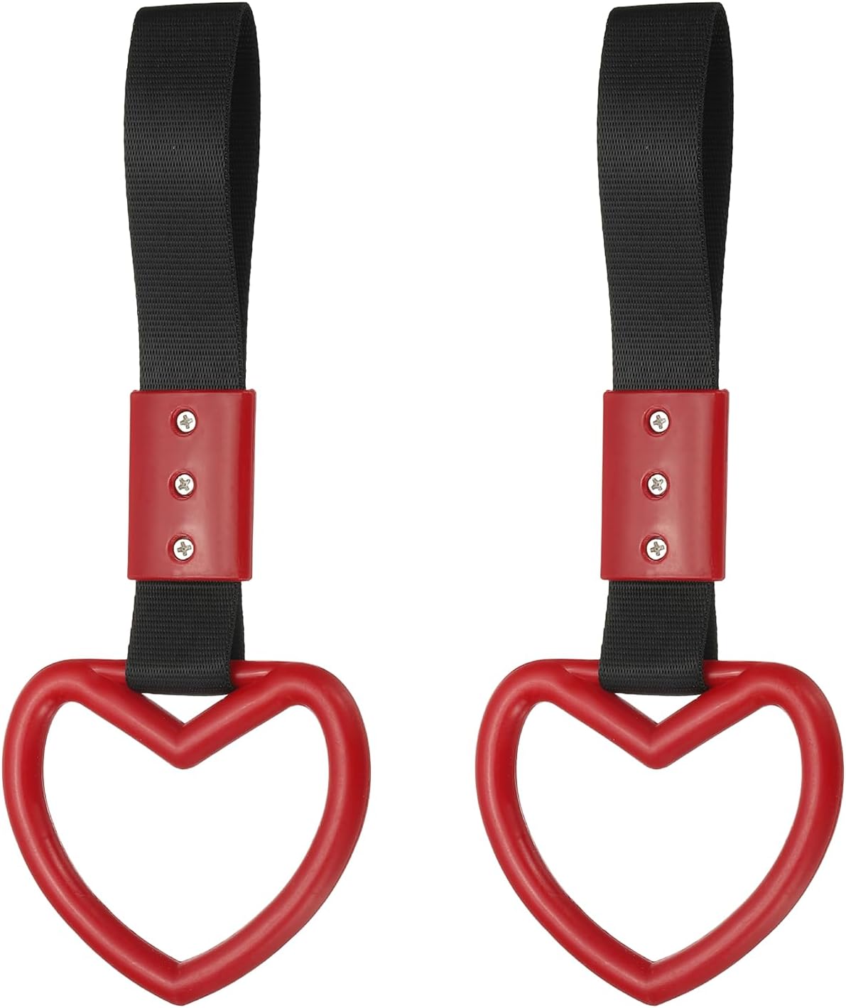 PATIKIL 2 Pcs Heart Shaped Car Handle Straps, Car Hanging Accessories Bumper Warning Ring Drift Charm for Auto Bus Decor Interior Exterior Decoration, Red (Black Strap)