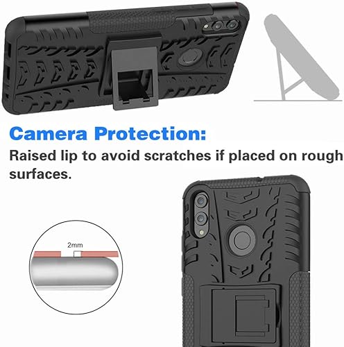 Miniatura 4 de Asuwish Funda de teléfono para Huawei Honor 8X con protector de pantalla de vidrio templado y soporte delgado, híbrida, resistente, funda protectora