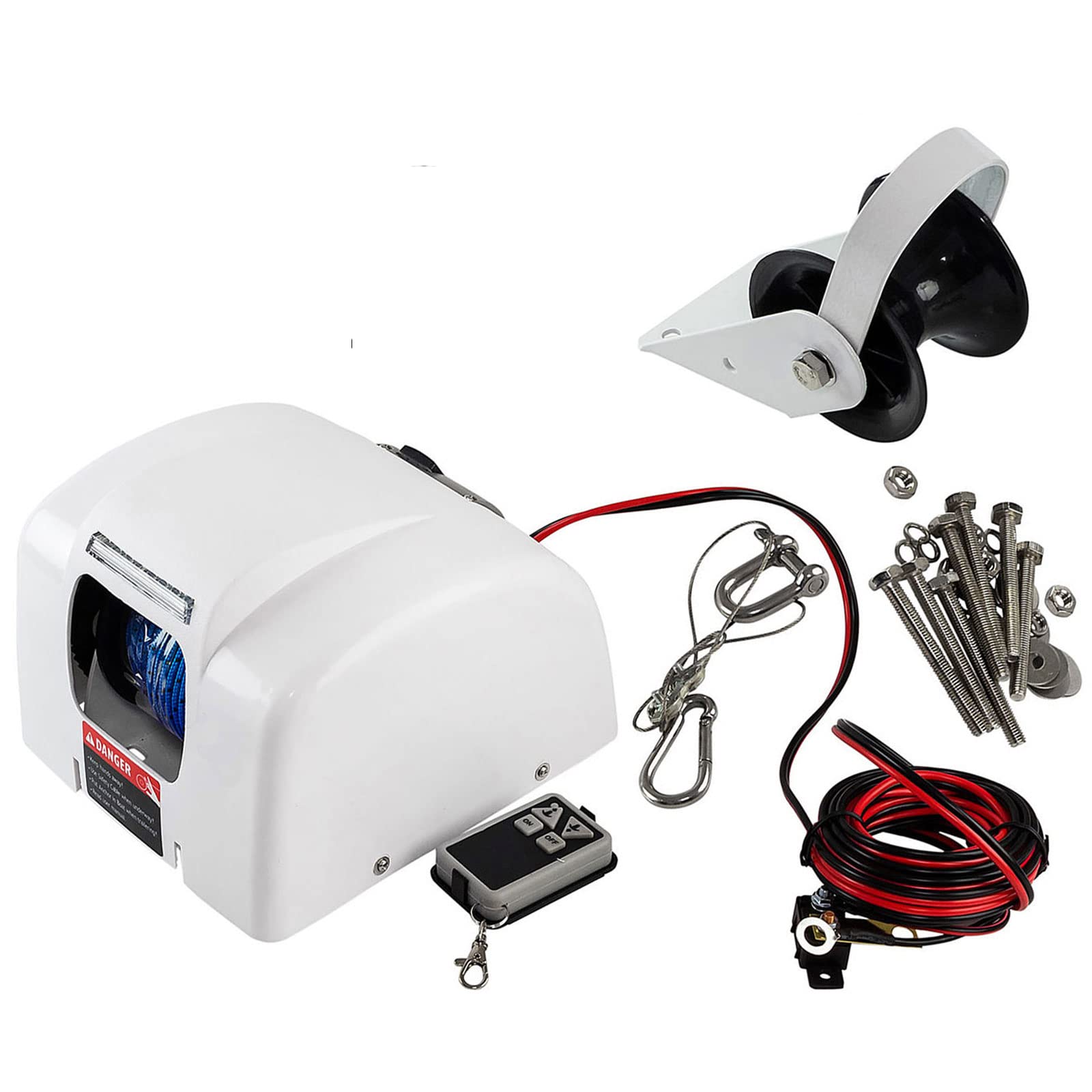 45LBS 12V Guindeau Électrique Ancre Eau Salée Ancre Treuil avec Télécommande Sans Fil Marine Guindeau