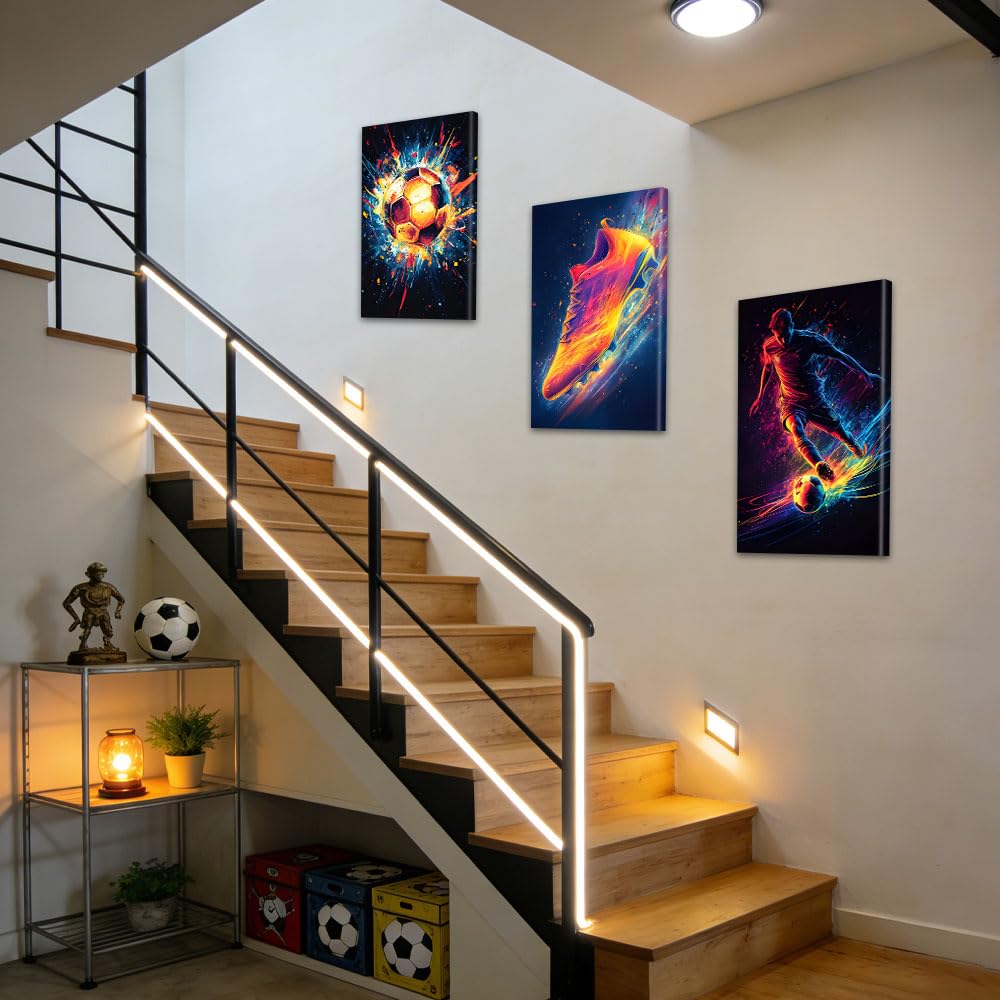 KiKiHong 3 Pcs Cuadro Decorativo con Marco,30x40 Cuadro Juvenil Dormitorio | Decoración para Habitación Infantil, Dormitorio Juvenil o Sala de Juegos,Regalo para Fans del Fútbol