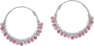 Silvershake 20MMx2MM Natural Gemstone Beads 925 Sterling Silver 0.79 Inch Wire Wrapped O Hoop Earrings Jewelry for Women