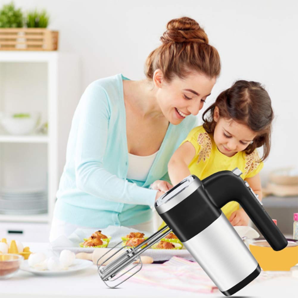Impastatrice elettrica a 5 velocità, con frullatore da Cucina Portatile Turbo in Acciaio Inossidabile da 500 W, Include fruste per Uova e Ganci per impastare, per Panna da Cucina,