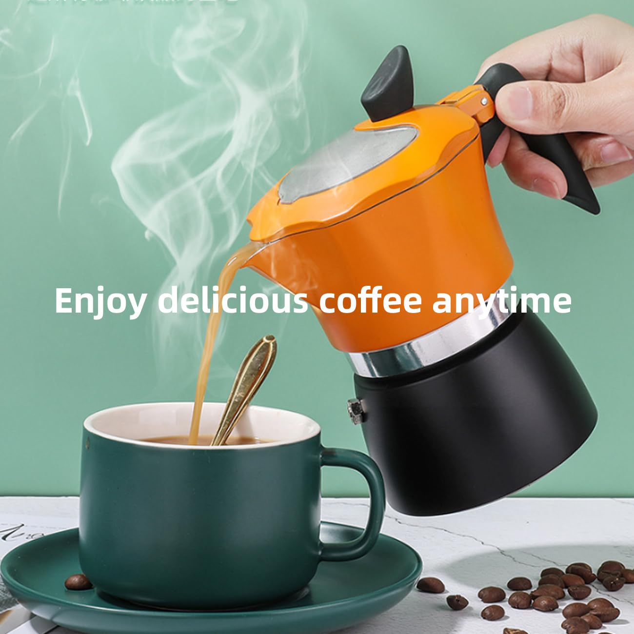 Moka da 6 tazze con coperchio in vetro trasparente, caffettiera da 300 ml, in alluminio, per piano cottura e caffettiera classica, per casa, cucina, campeggio, viaggi (rosso e nero, 6 tazze)