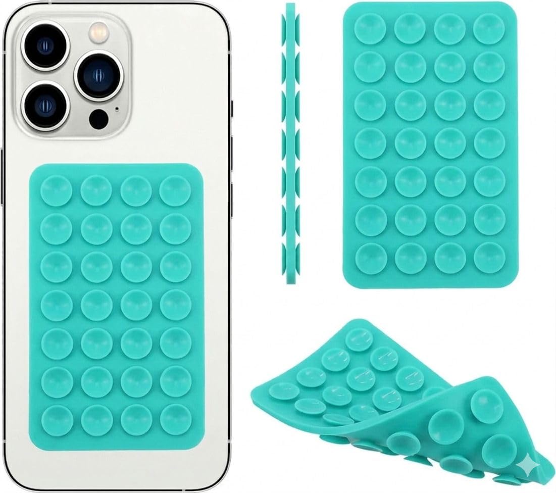 capo Mint Green Silicone Suction Cup Phone Mount Pad | Teal Self Adhesive Sticky Mat Holder for iPhone & Android Cases | Hands-Free Content Creation for Mirror, Glass, Shower-image-2