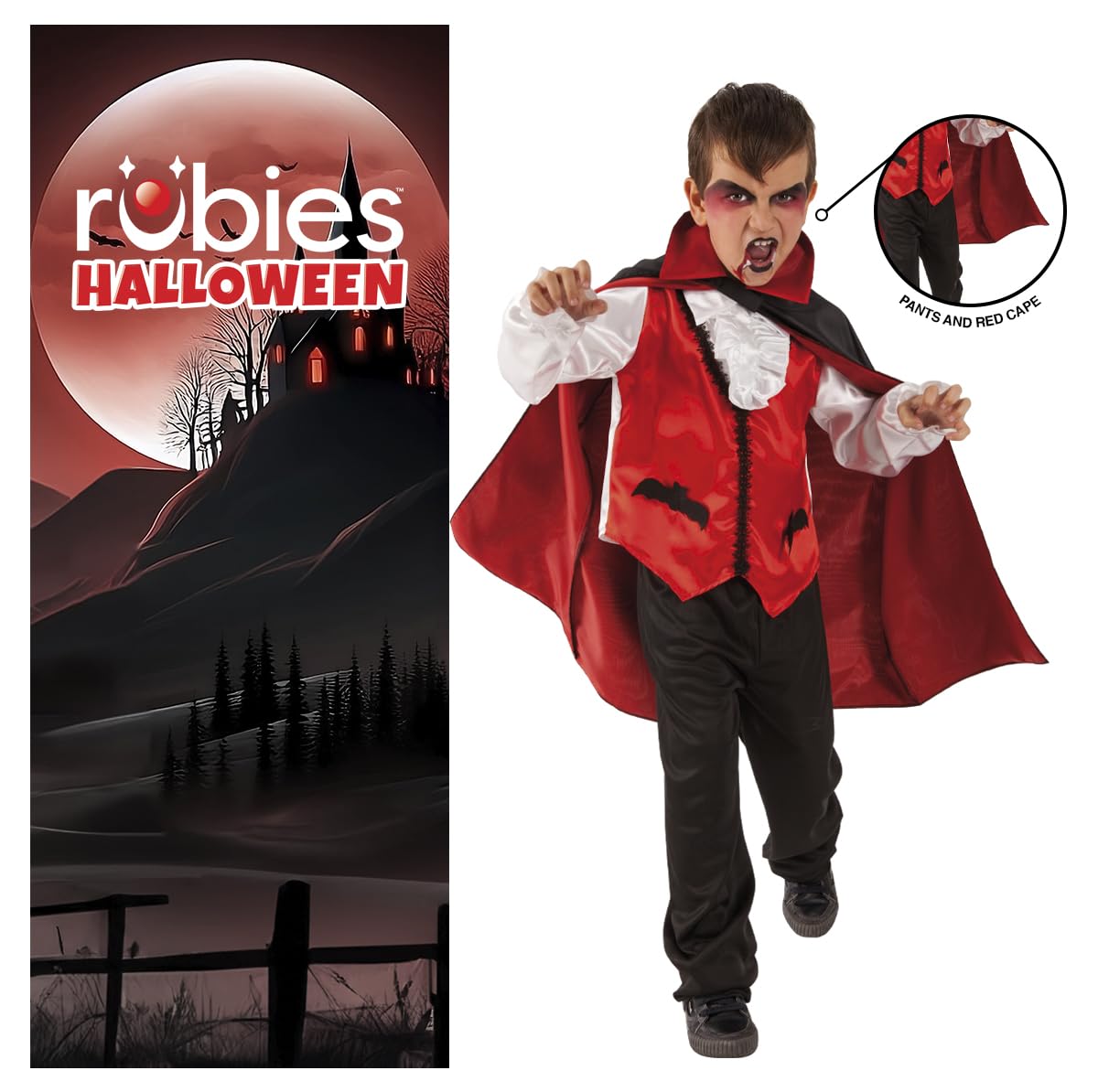 Rubies Costume del Conte Dracula per bambino, Abito con camicia bianca, gilet, mantello e pantaloni, Rubies ufficiale per Halloween, carnevale e compleanno