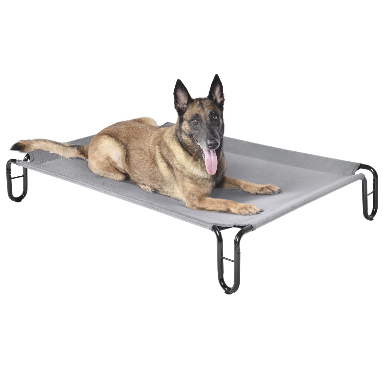 pettycare Elevated Outdoor Dog Bed - Raised Dog Cot for Large Dogs, Waterproof Pet Cot Bed Easy to Assemble, Cooling with Breathable Teslin Mesh, Durable, Non Slip, Up to 65 lbs,Grey