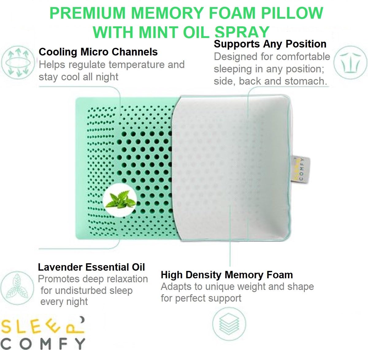 SLEEP COMFY Cuscino per aromaterapia di lusso con rivestimento in memory foam, ergonomico, ortopedico, cuscino cervicale, cuscino per dormire sulla schiena, dorme sul fianco