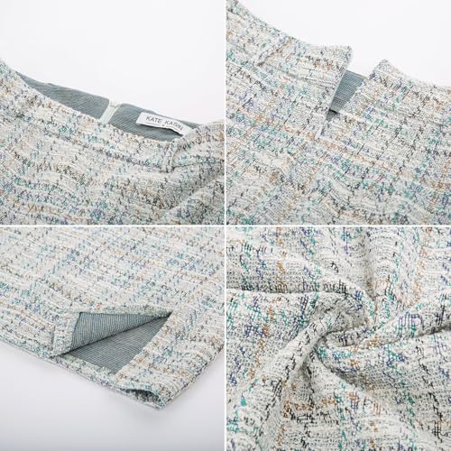 Kate Kasin Women's Tweed Pencil Skirt Knee Length High Waisted Skirts with Slit Elegant Skirts with Belt4