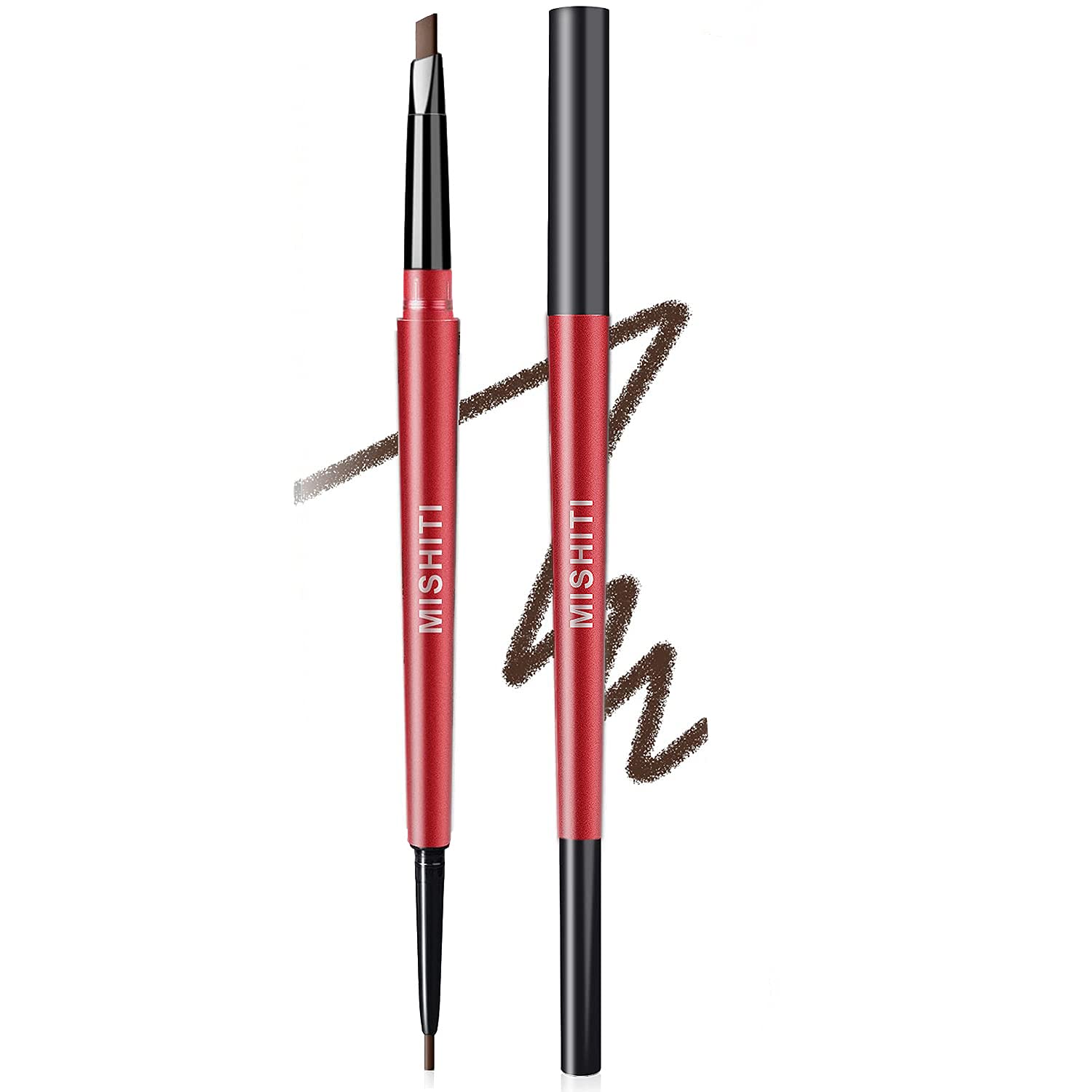 DRS Eyebrow pencil dual-use ultra-fine eyebrow pen waterproof and sweat-proof, Eyebrow Tattoo Pen dual-use automatic rotation, long-laing non-marking, easy to make-up eyebrows (Gray-brown)