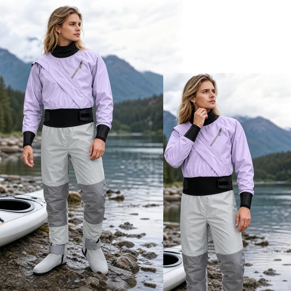 Tuta Stagna da Kayak Donna Impermeabile Traspirante Paddle Purple-M | Tuta di superficie termica imbottita con collo e maniche in lattice per surf, canottaggio e sport acquatici