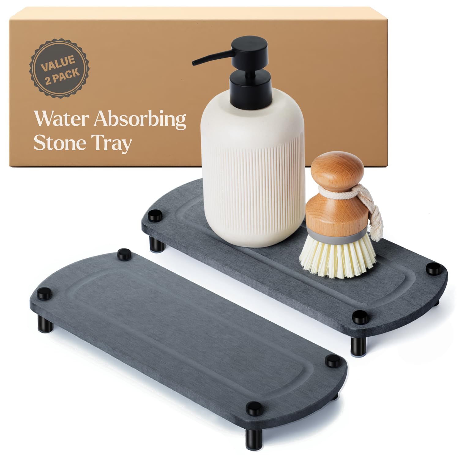 2PCS Water Absorbing Stone Soap Tray for Kitchen Bathroom Sink Quick Dry Diatomaceous Earth Drying Rack and Shower
