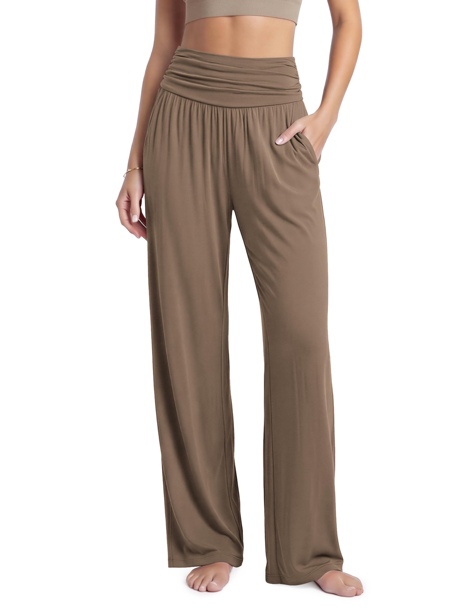 ODODOS Women's Wide Leg Palazzo Lounge Pants with Pockets Light Weight Loose Comfy Casual Pajama Pants-26/28/30"/32" Inseam