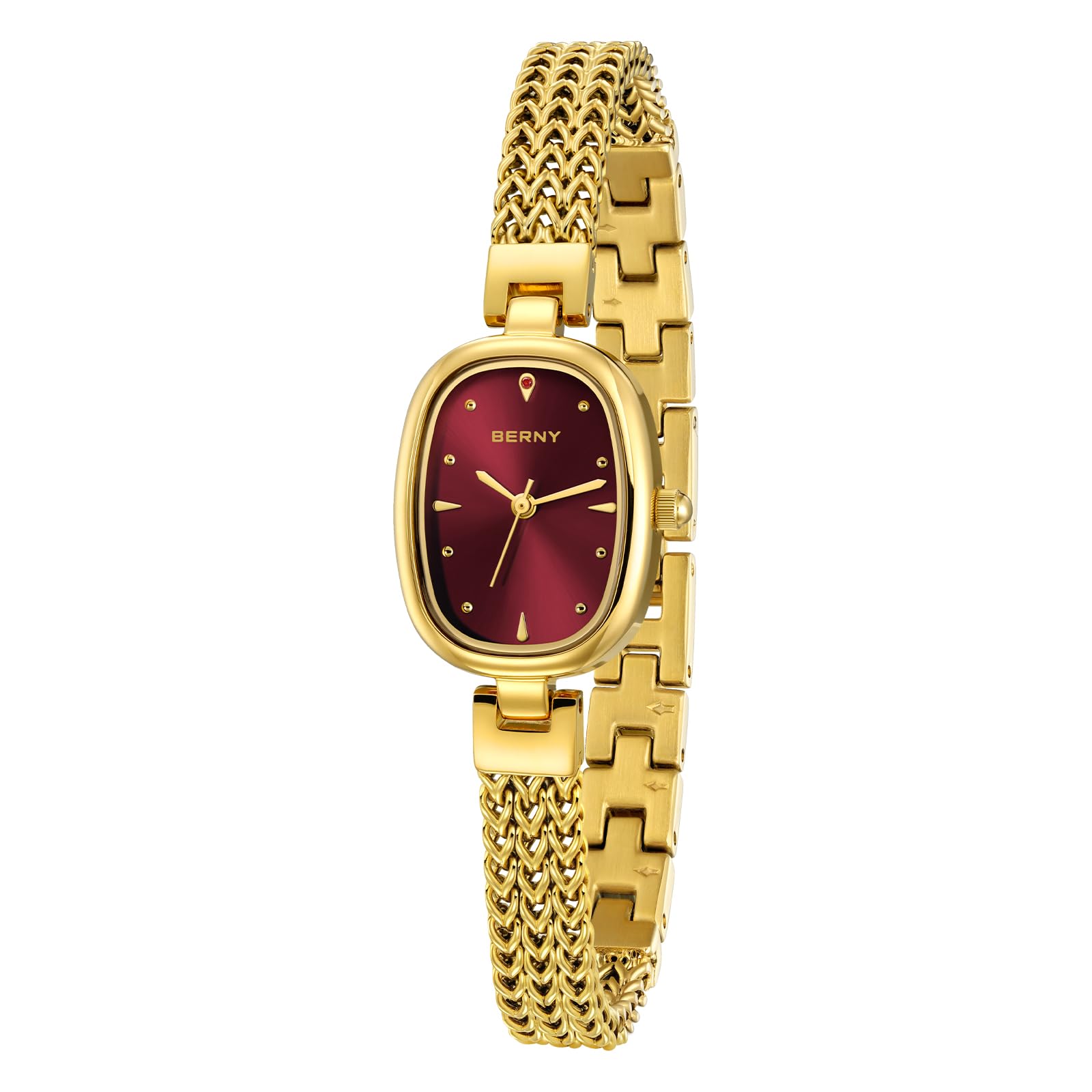BERNY Relojes De Oro para Mujeres Reloj De Pulsera Ovalado Vintage Analógico De Cuarzo para Damas Reloj De Pulsera De Lujo Resistente Al Agua