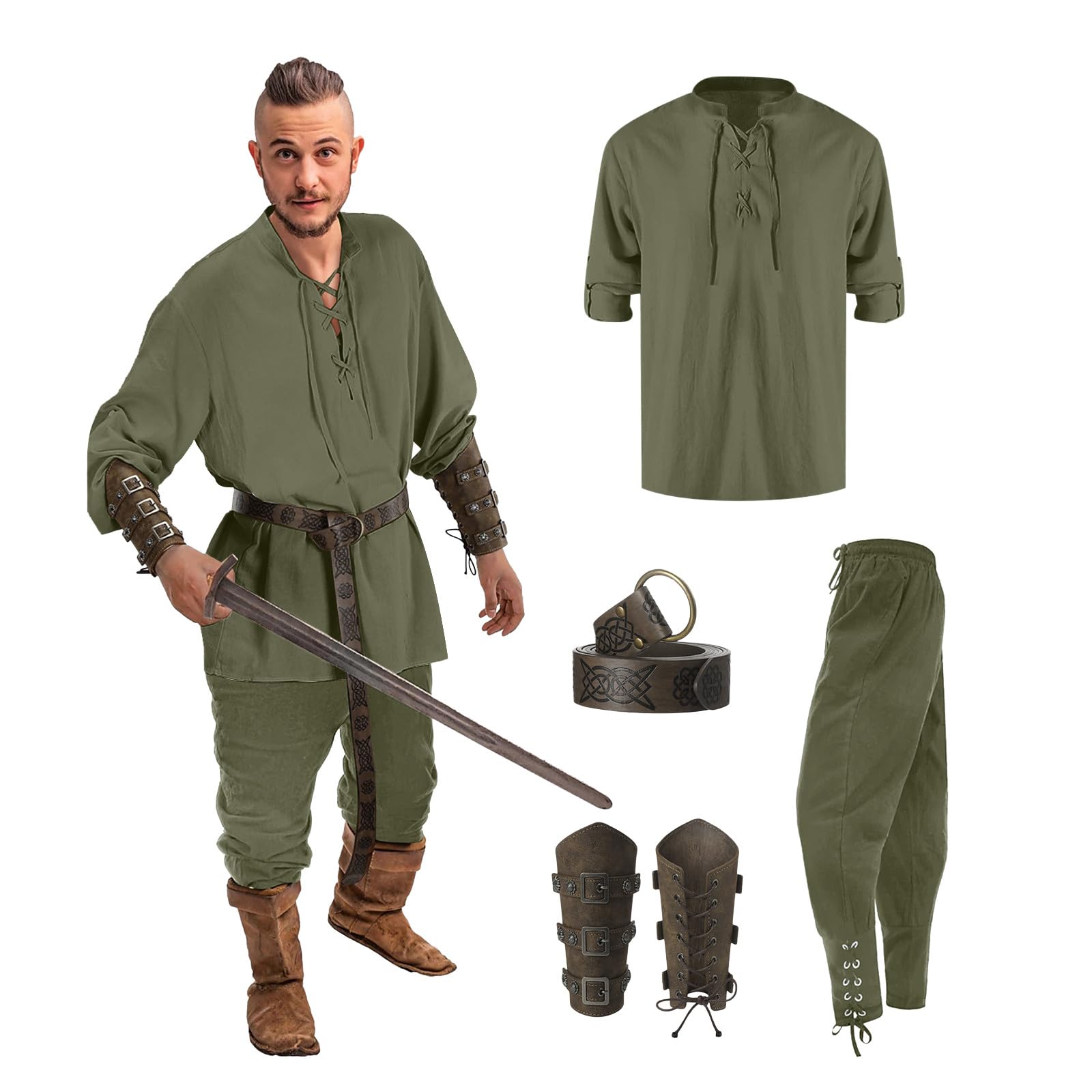 Mittelalter Hemd Herren – Vikinger Kostüm, Schnürhemd Für Karneval, Halloween & Cosplay