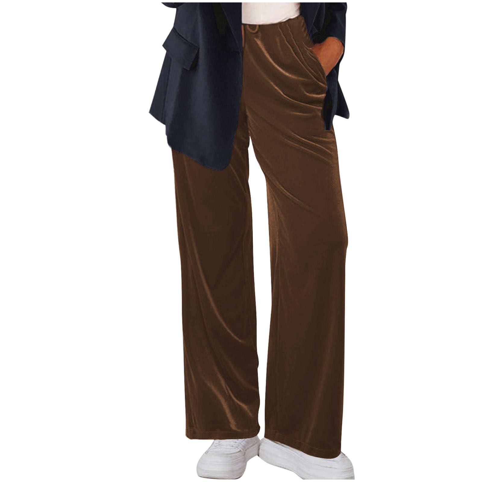 Velvet Wide Leg Pants for Women Wide Leg High Waisted Palazzo Lounge Pants Casual Fall Winter Trousers with