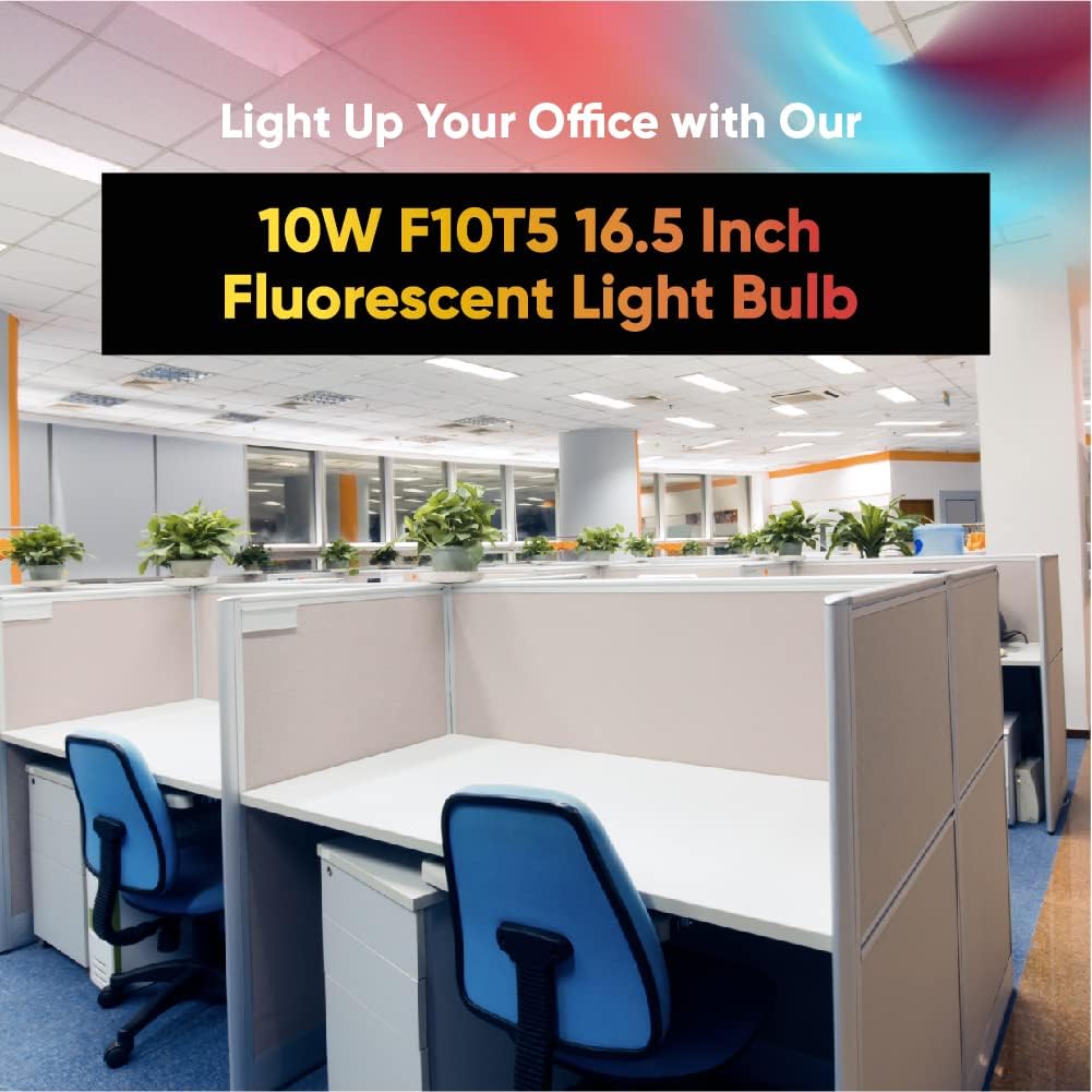 lumenivo F10T5 Fluorescent Bulb Cool White 4200K 10W T5 16.5 Inch CW Fluorescent Bulbs with G5 Mini 2-Pin Base - Light Bulb for Residential, Commercial Offices, Schools, Supermarkets - 2 Pack